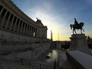Rome, Italy - April, 2019. - View of Vittorio Emanuele II Monument during sunset.