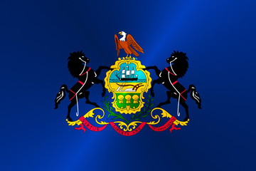 Flag of the U.S. state of Pennsylvania in traditional  colors. Texture of metal. 3D rendering  