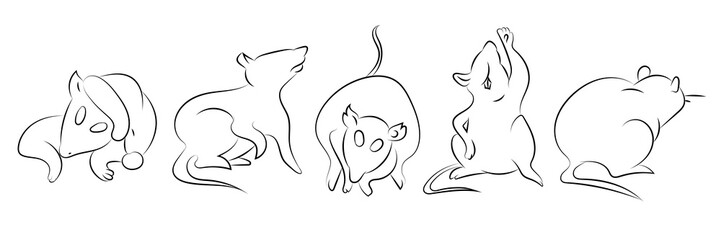 Set with funny Christmas rats.isolated pictures.vector