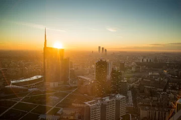 Deurstickers Milan cityscape at sunset, panoramic view with new skyscrapers in Porta Nuova district. Italian landscape. © Arcansél