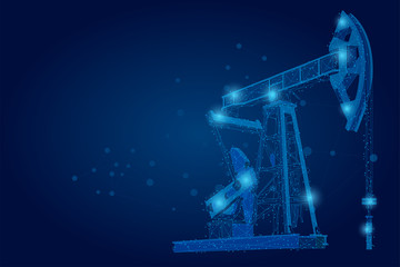 Abstract mash line and point oil well rig. Low poly petroleum fuel industry pumpjack derricks pumping drilling point illustration