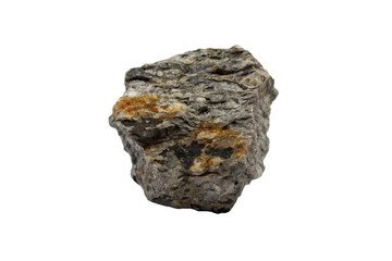 gneiss rock isolated on white background. Gneiss is a foliated metamorphic rock in which the coarse...