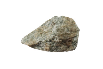 Obraz premium calc–silicate rock isolated on white background. there is a rock produced by metasomatic alteration of existing rocks in which calcium silicate minerals such as diopside and wollastonite are produced