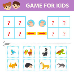 Game for Preschool Children. Find a match. Left or right? Activity page for kids. logic puzzle