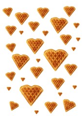 A lot of heart shaped cookies of different shapes. Viennese waffles in the shape of a heart.