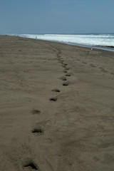 Footprints oh the sand beach