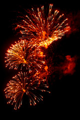 Fireworks, salute. With the black sky background . Abstract holiday backgrounds