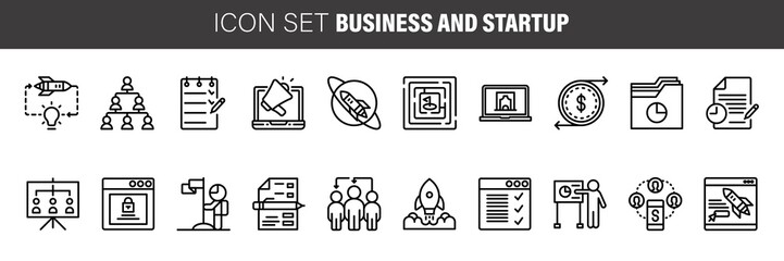 Fototapeta premium Start Up Business Outlined Line Vector Icon Set Icon