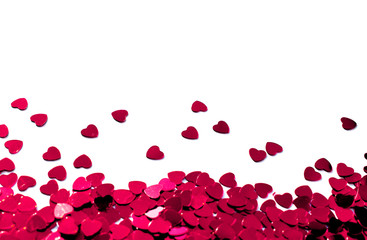 White background with pink hearts. Valentine's day. Copy space. Banner.