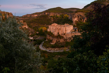 Fototapeta na wymiar Elevated view of San Pablo Monastery on cliffs, Barrio De Tiradores, Cuenca, Cuenca Province, Castilla La Mancha, Spain