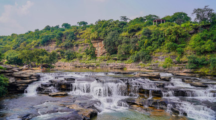 Mirzapur, Uttar Pradesh / India, October 12 2019: Lakhaniya Dari Waterfall and Latif Shah Dam at a...