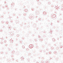 Hand Drawn red Snowflakes Christmas Seamless Patte
