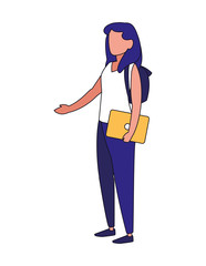 Isolated avatar woman with laptop and bag vector design