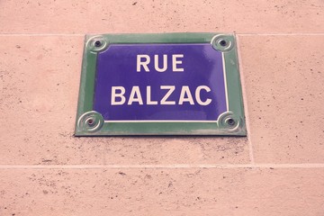 Paris street - Rue Balzac. Retro filtered colors.