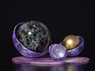 Beautiful, elegant, abstract background with metal and the texture of stone, marble and granite. 3d illustration, 3d rendering.