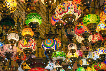 Turkish glass and color lamps in bazaar
