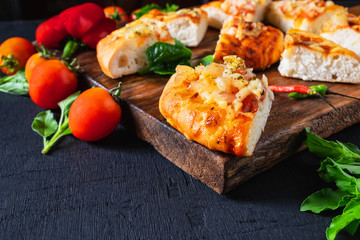 .Hot pizza on wooden tray for pizza