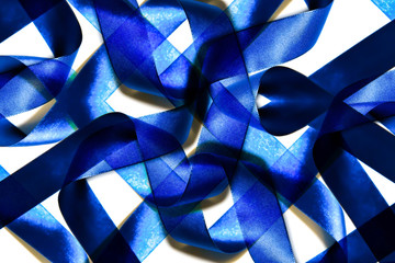 Blue ribbon texture background. Stylish holidays decoration. 2020 new year colours trends.