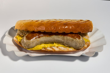 fast food german food on a white clean background. European bread and cake. strangers and princesses with yellow cheese and minced meat.