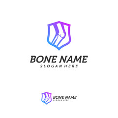 Bone shield logo. Healthy bone Icon. Knee bones and joints care protection logo template. Medical flat logo design. Vector of human body health. Emblem symbol.