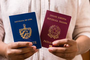 Woman with two passports. Cuban and Italian