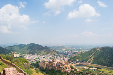 Fototapeta premium A view of the forts in Jaipur from Jaigarh fort