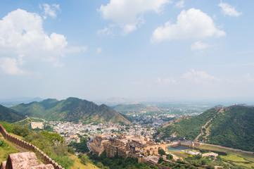 Fototapeta na wymiar A view of the forts in Jaipur from Jaigarh fort