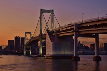 Rainbow bridge across Tokyo bay in Japan