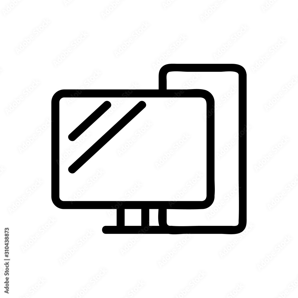 Poster working computer icon vector. a thin line sign. isolated contour symbol illustration