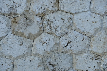 テクスチャー　六角形の石で作られた壁　texture of hexagon stone wall