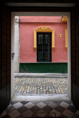 Open doorway of a house, Seville, Seville Province, Spain