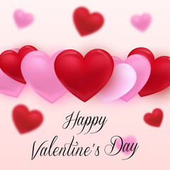 Obraz na płótnie Canvas Valentine's day background with red and pink hearts with greeting text happy Valentines day. Vector Illustration.
