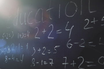 primary  maths formulas written on the blackboard background