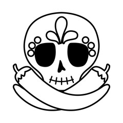 Isolated mexican skull and chillis vector design