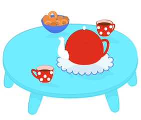 turquoise tea table with cookies and teapot