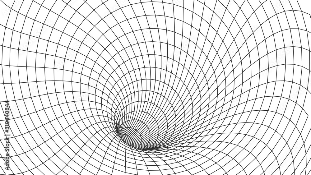 Aufkleber Abstract tunnel. Vector wormhole. 3D corridor mesh.
