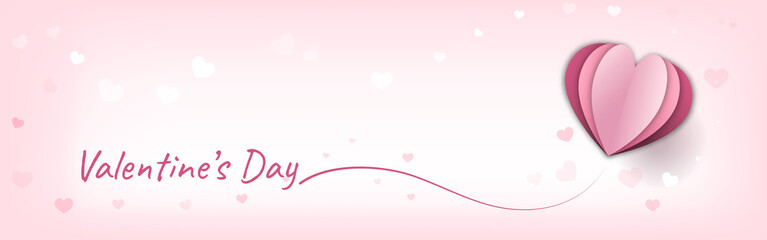 Happy Valentine's Day decoration design with pink Hearts paper cut style