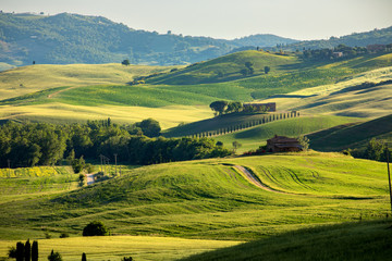 Tuscany, amazing sunset italian landscape