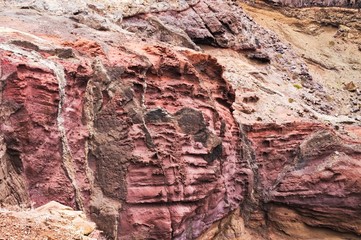 Colored geological layers in the volcanic rock of Madeira Island (Portugal, Europe)