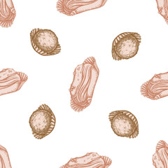 Seamless pattern with hand drawn pastel eclair, truffle