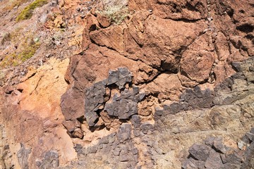 Colored geological layers in the volcanic rock of Madeira Island (Portugal, Europe)