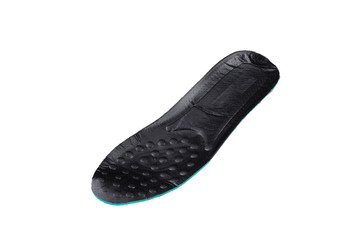 Black orthopedic insole on a white background