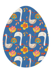Hand drawn watercolor happy Easter egg silhouette with goose leaves flowers pattern. Stock illustration for textile decoration print, greeting card, spring decor, wrapping paper.