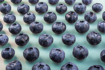 Close Up of fresh blueberries lying in rows, pattern