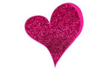 Heart made of pink glitter isolated on white background.