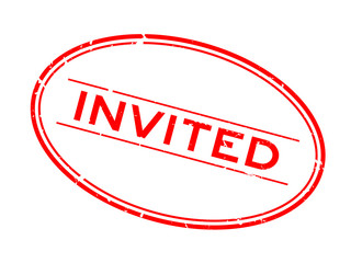 Grunge red invited word oval rubber seal stamp on white background