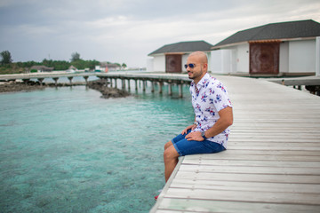 Sporty businessman on the Maldives resort