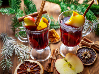 Christmas mulled wine. New year background. Fresh drink.