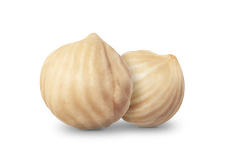 Two hazelnuts isolated on white background