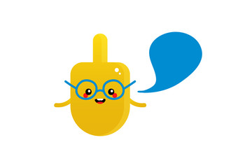 Cute vector cartoon dreidel toy character with speech bubble for Hanukkah design.